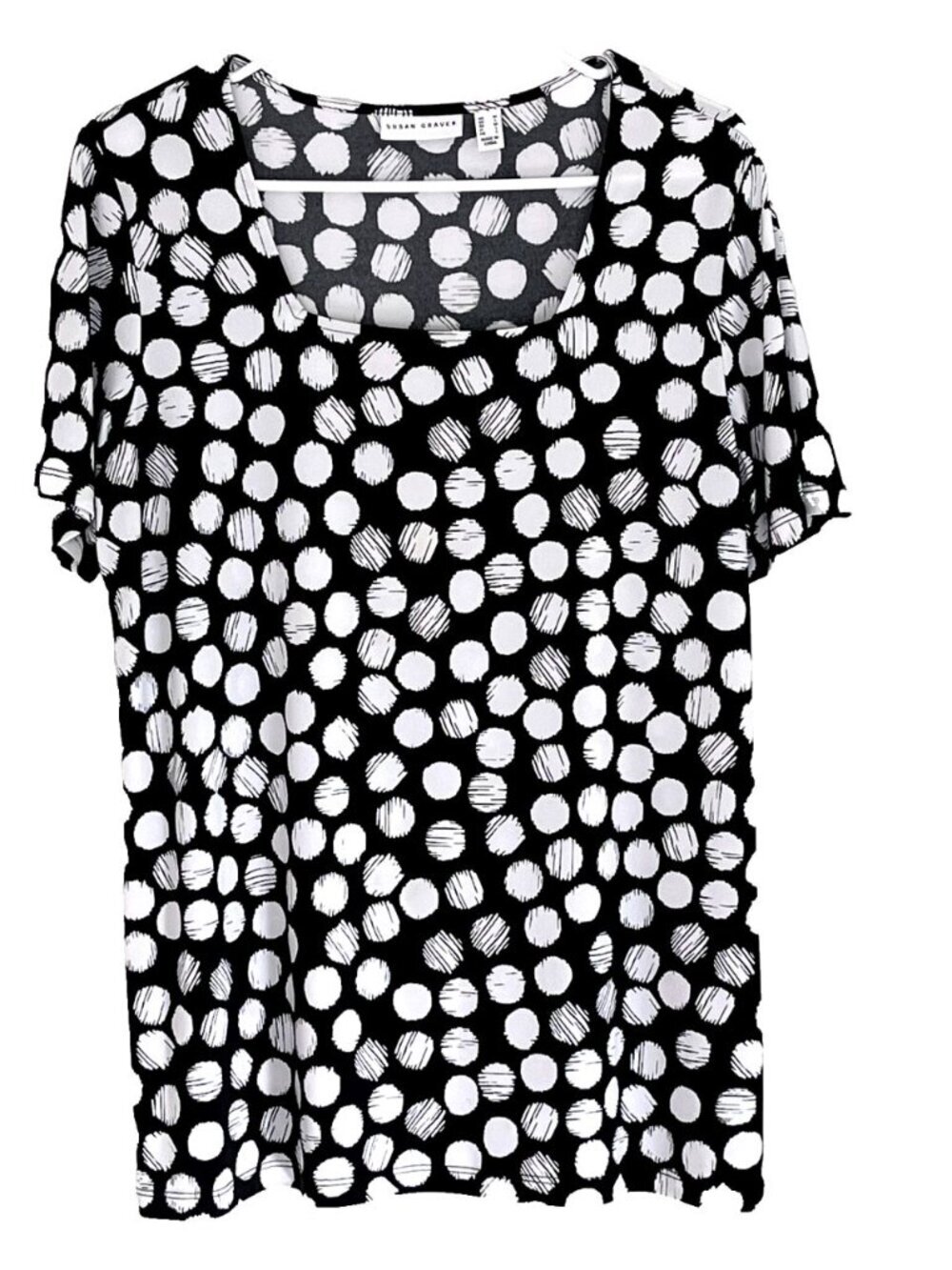 Susan Graver Liquid Knit Top sz M Polka Dots Stretch Office Career Church